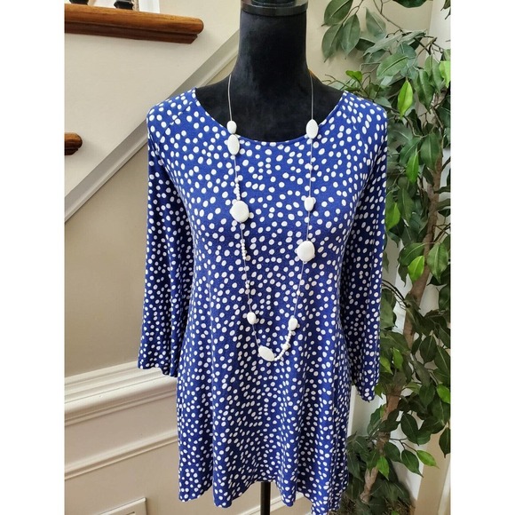 Chico's Blue Polka Dot Rayon Round Neck Long Sleeve Casual Top Blouse (3) XL - Picture 2 of 11